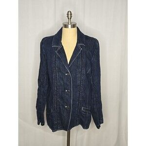 J Jill Denim Blazer Jacket Womens Size 16T Dark Indigo Blue Jean Stylish Details